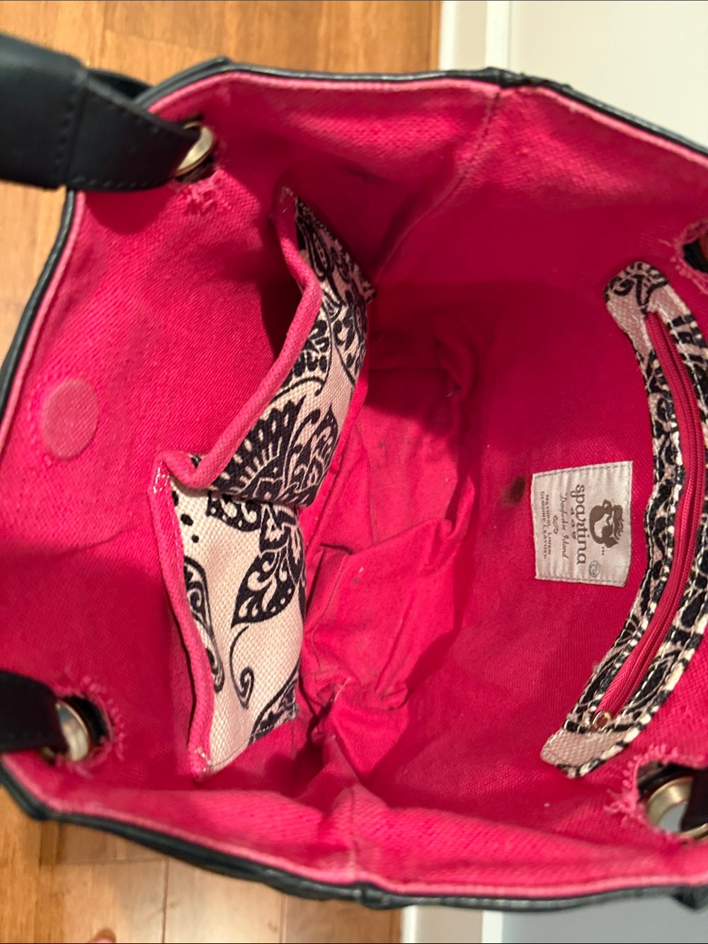 Spartina 449 Black & Cream Floral Canvas Tote with Pink Tassel - Picture 5 of 15